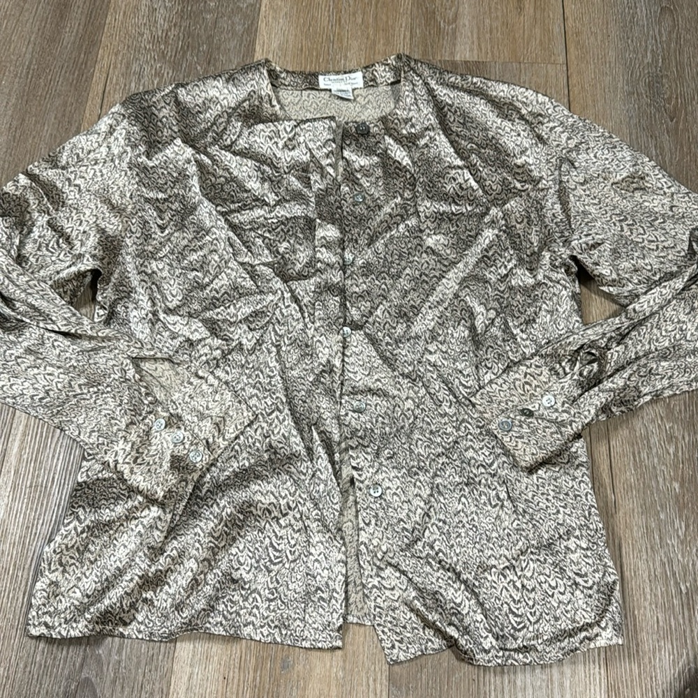 Christian Dior Seperates 100% Silk LS Button Down Top